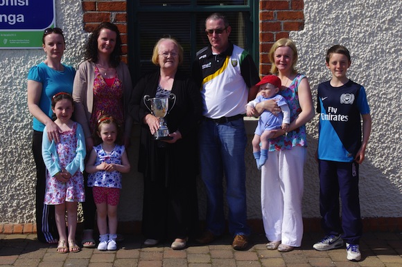 he Mac Ruair family pictured with the cup  in memory of Éamonn Ghráíne Mac Ruairí